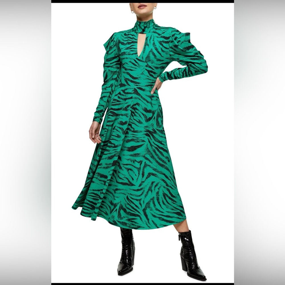 Emerald Green Tiger-Print Midi Dress - TOPSHOP